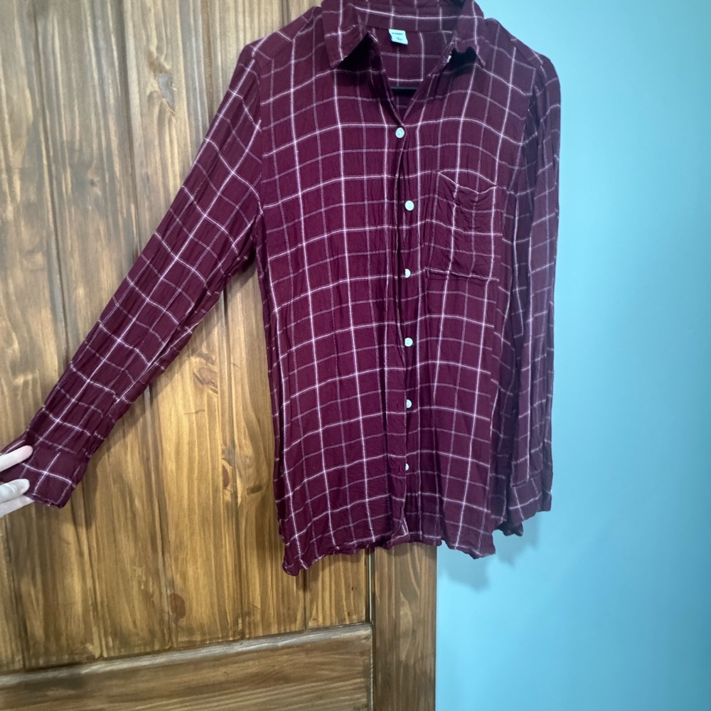 Old Navy Men's Maroon Plaid Button Down Shirt